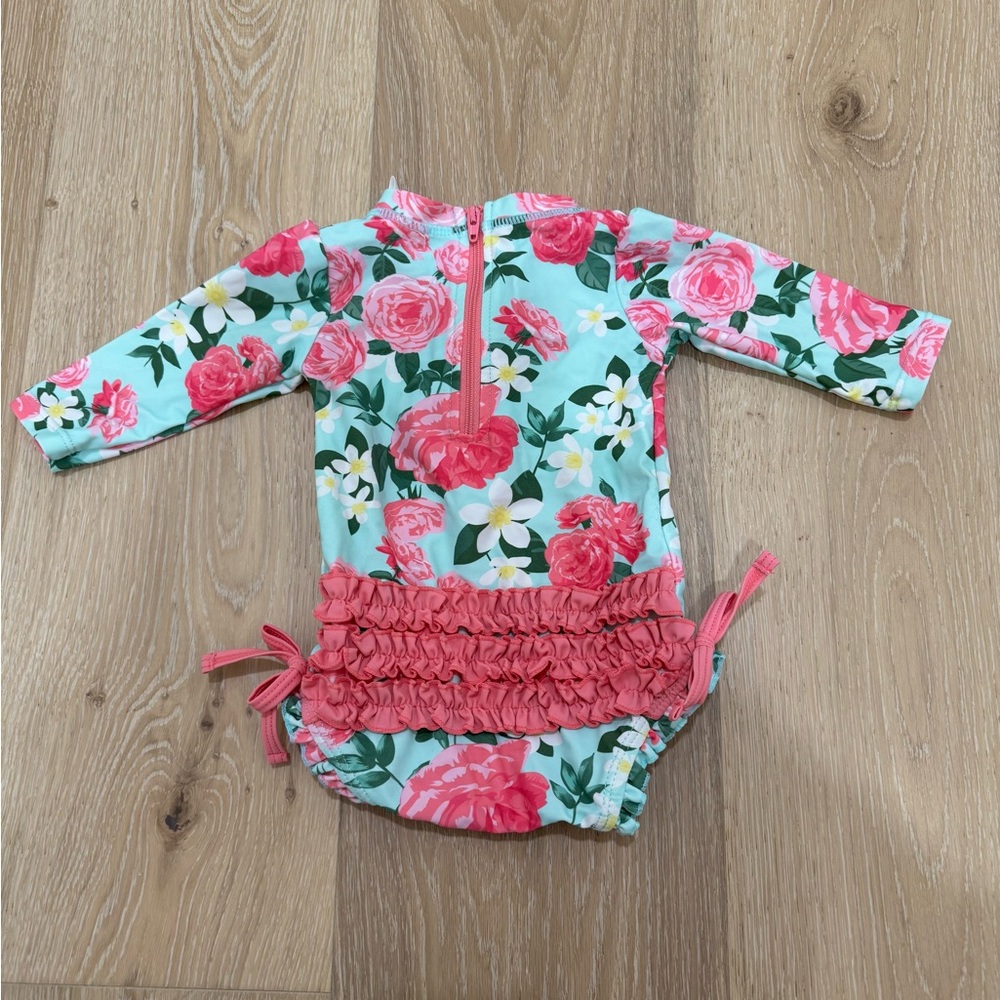 Ruffle Butts Floral Baby Girl’s Swimsuit with Ruffle Detail on Back